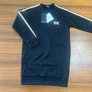 Dsquared2‎ Girls Black Sweatshirt Dress, Gold Sequin Logo, size 10 NWT